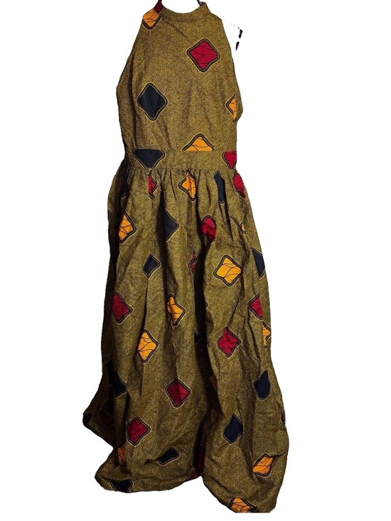 Afripride Dresses & Skirts - Afripride Ankara African Wax Maxi Dress Kaftan 3XL Gold High Neck Sleeveless New